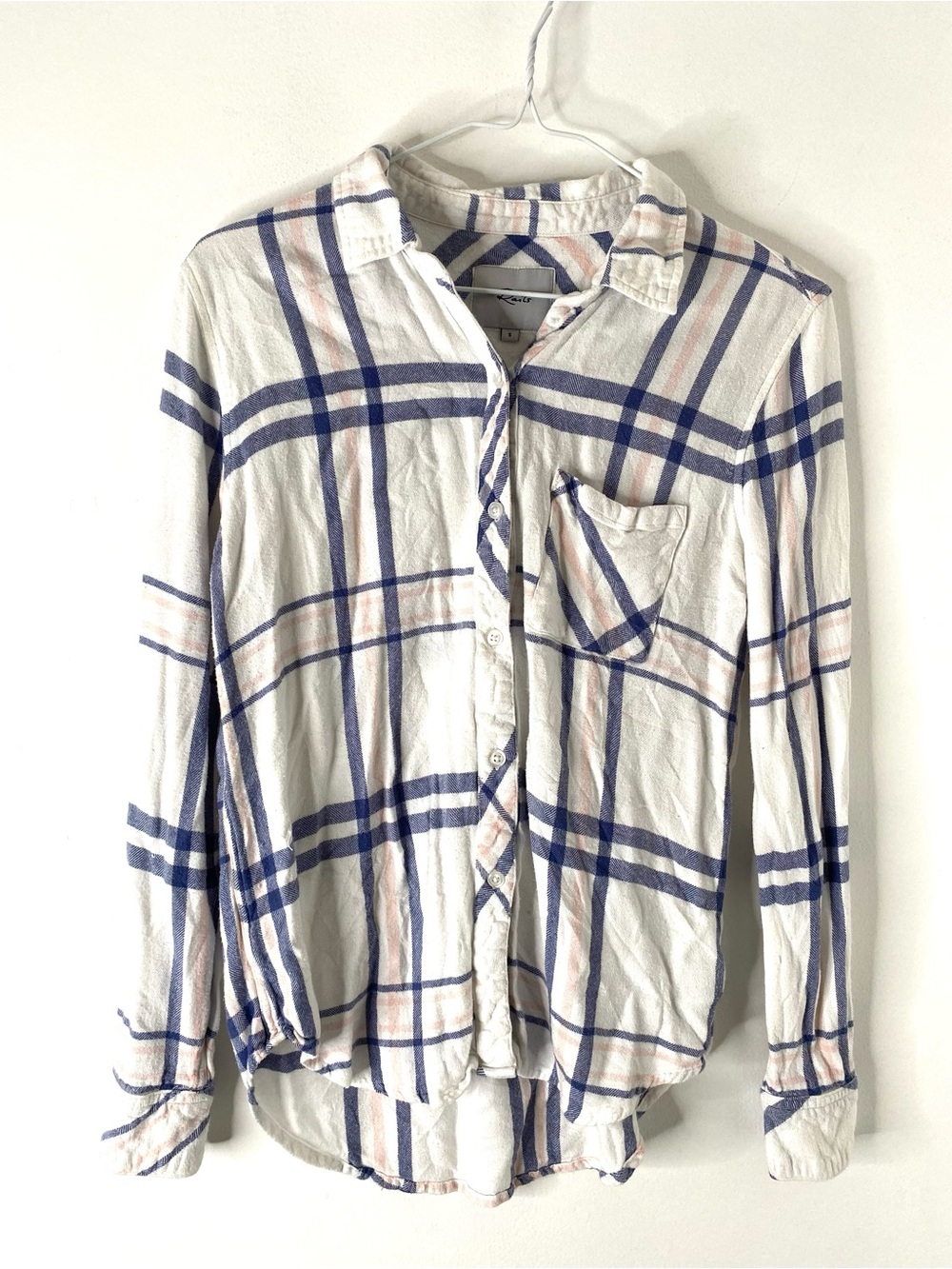 RAILS Hunter Indigo Powder Blush Plaid Button Down Shirt Rayon Long Sleeve